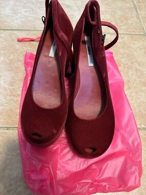 Melissa Burgundy Peep-Toe Mary Jane Heels